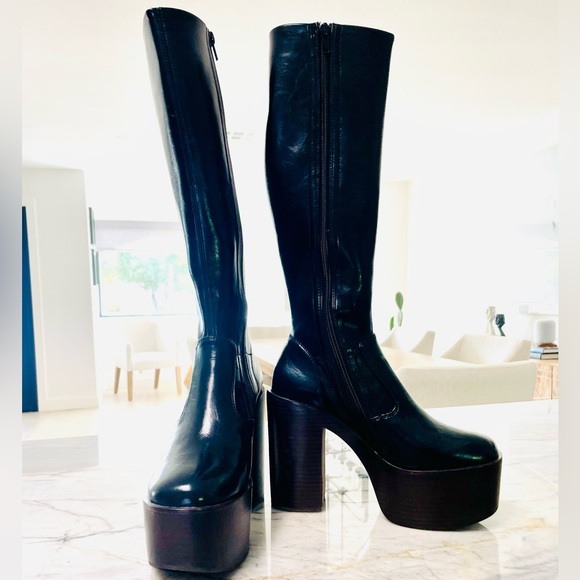 NWOT Jeffrey Campbell black platform HeyJoe knee high boots size 6.5. Funky cool - Picture 7 of 14